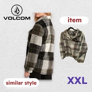 ⬇️*👍👍*VGUC* VOLCOM | XXL | Green warm sherpa plaid sweater 1/4 zip
